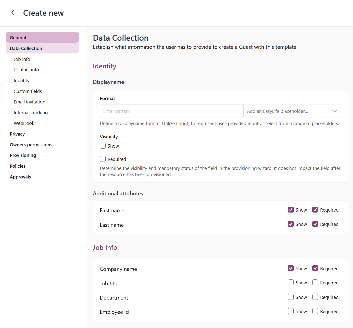 template data collection