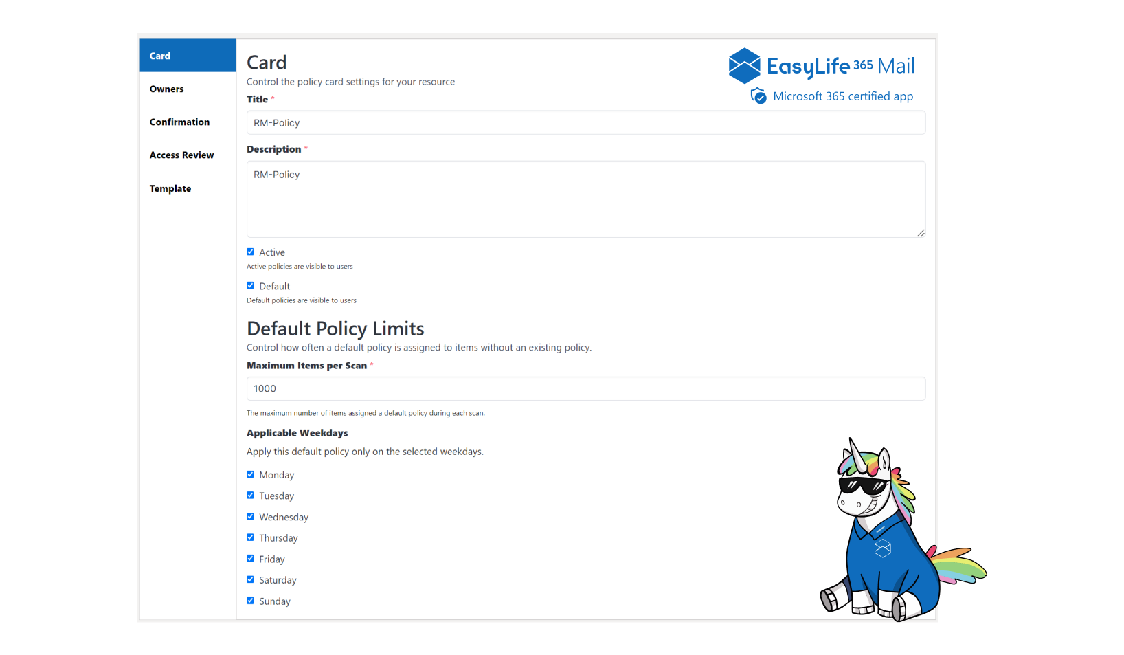 EasyLife 365 Mail - Default Policy Limits