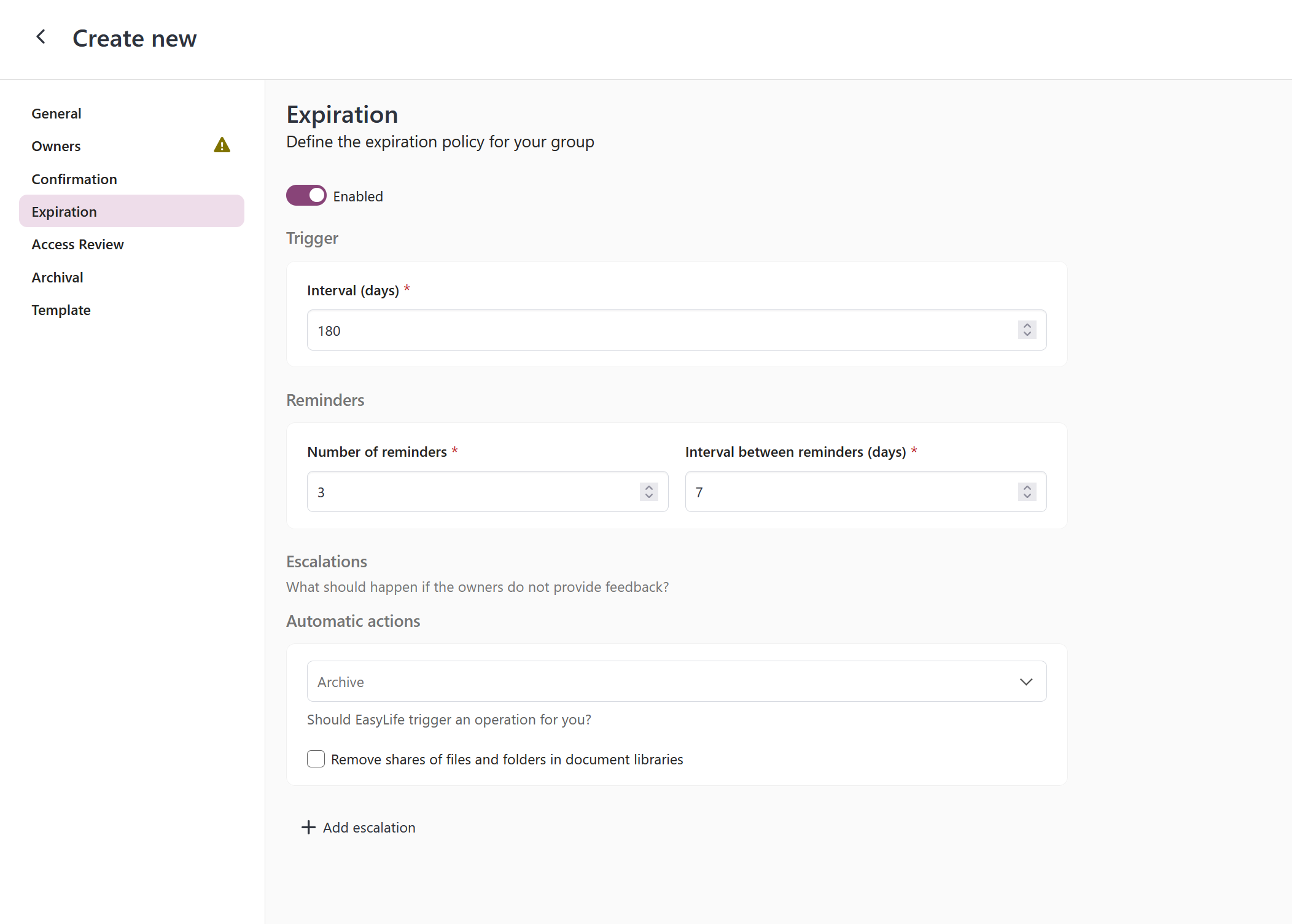 Expiration Policy Reminders
