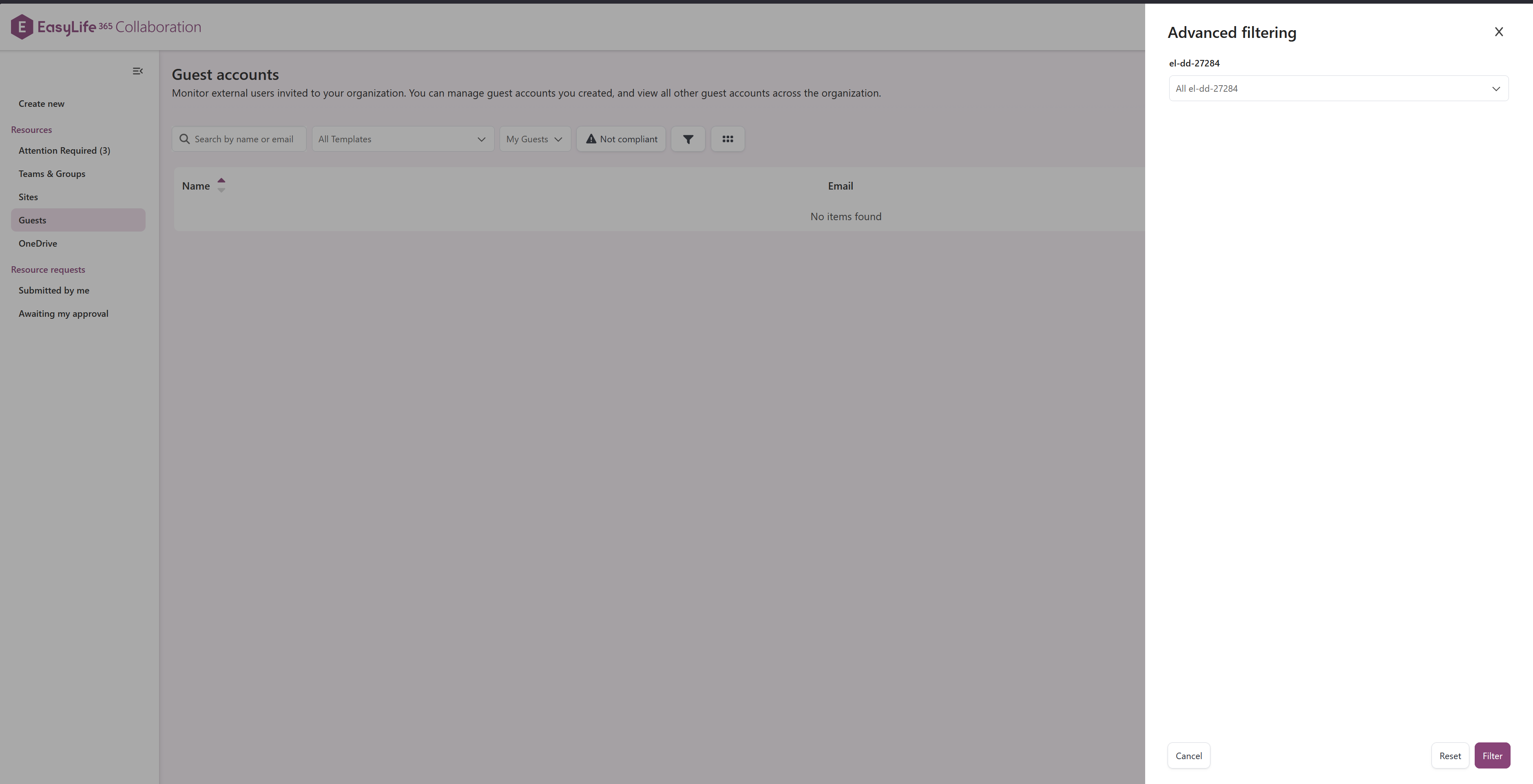 Manage overview advanced filter
