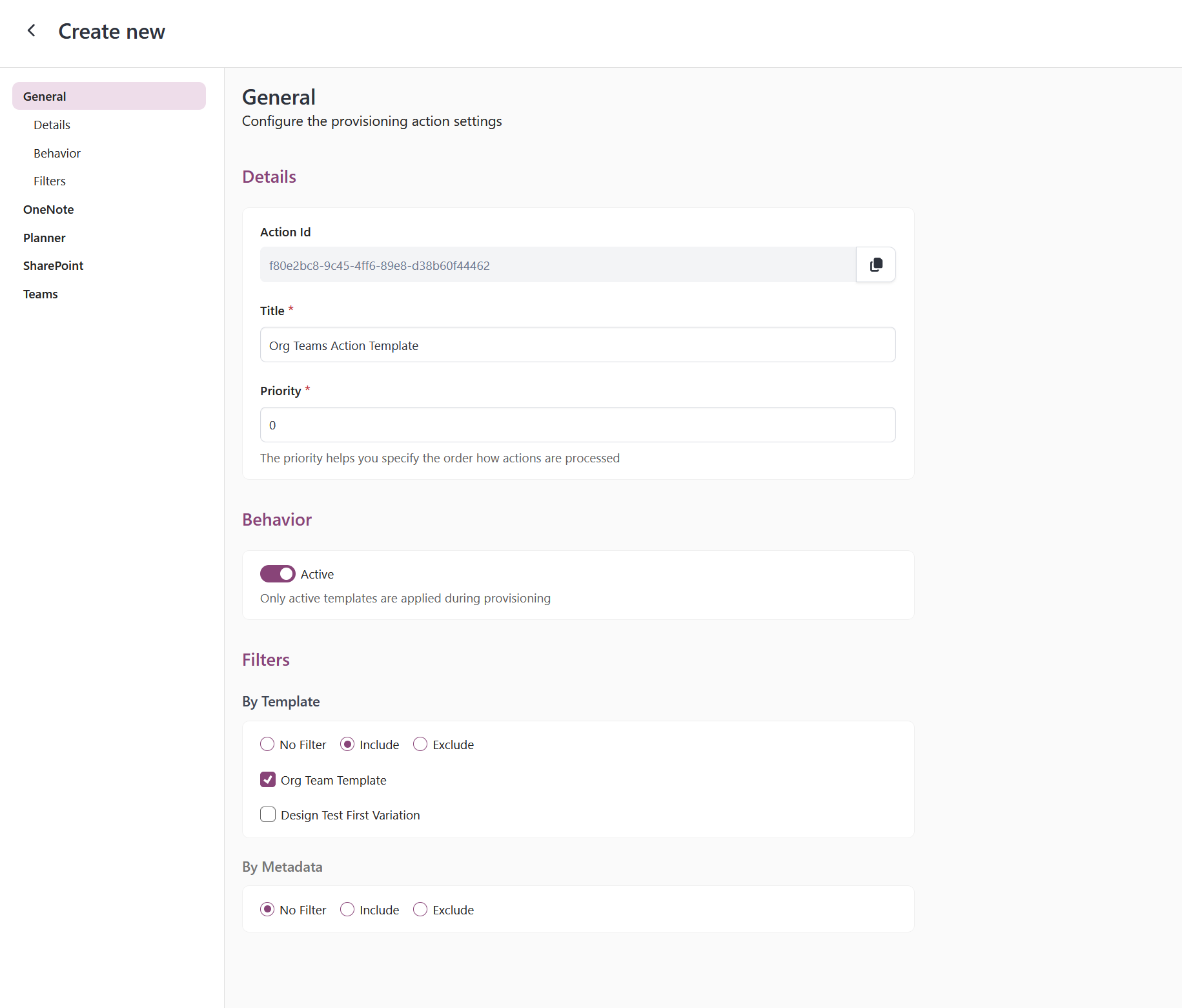 org teams template provisioning