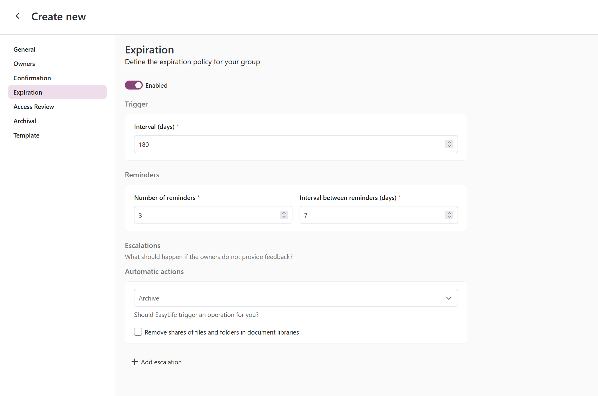 org teams expiration policy