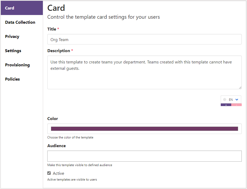 org teams template card