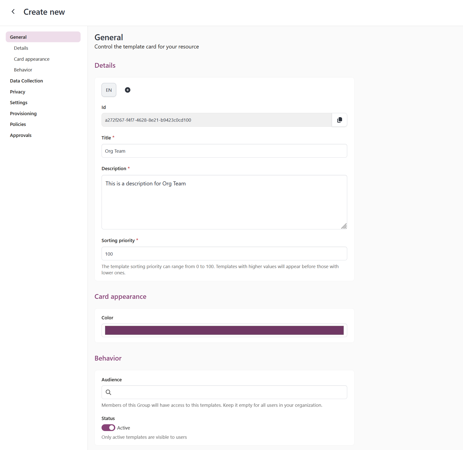 org teams template card