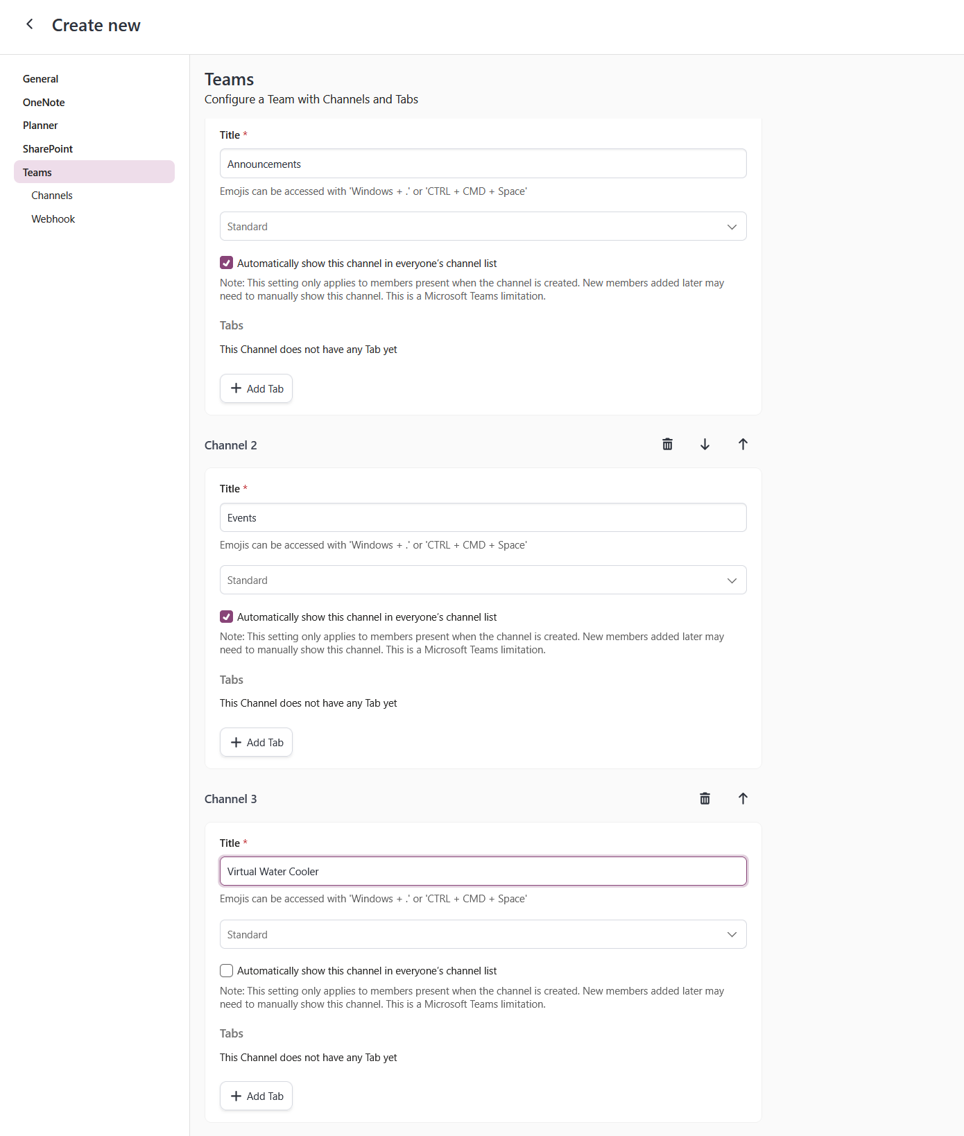 org teams template provisioning