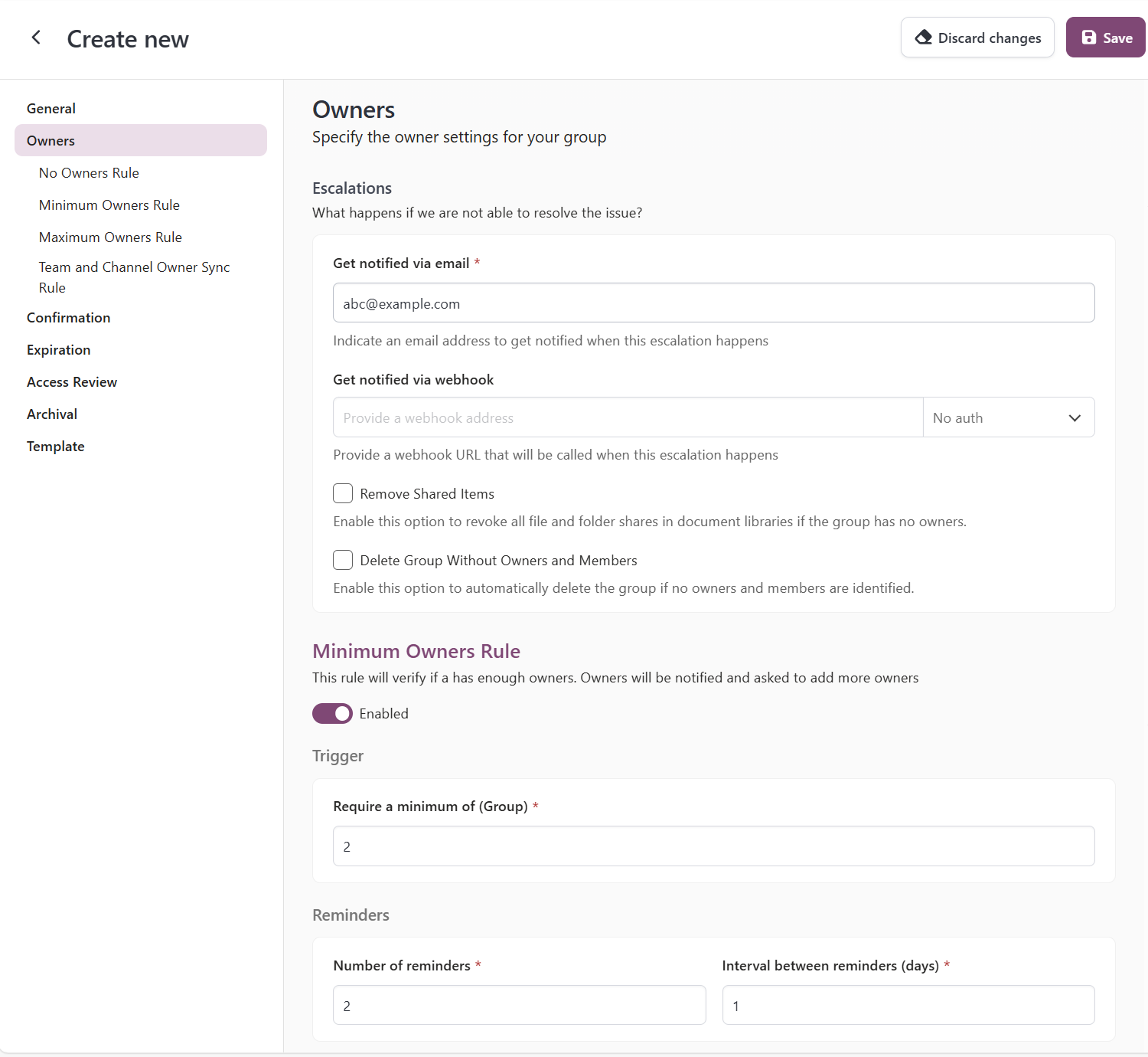 Learning Team Owners Policy