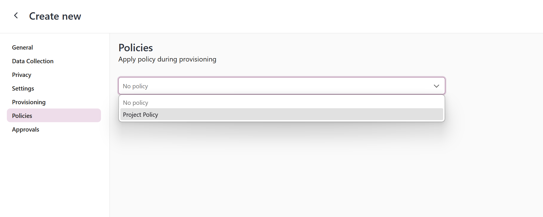 project teams template policies and save
