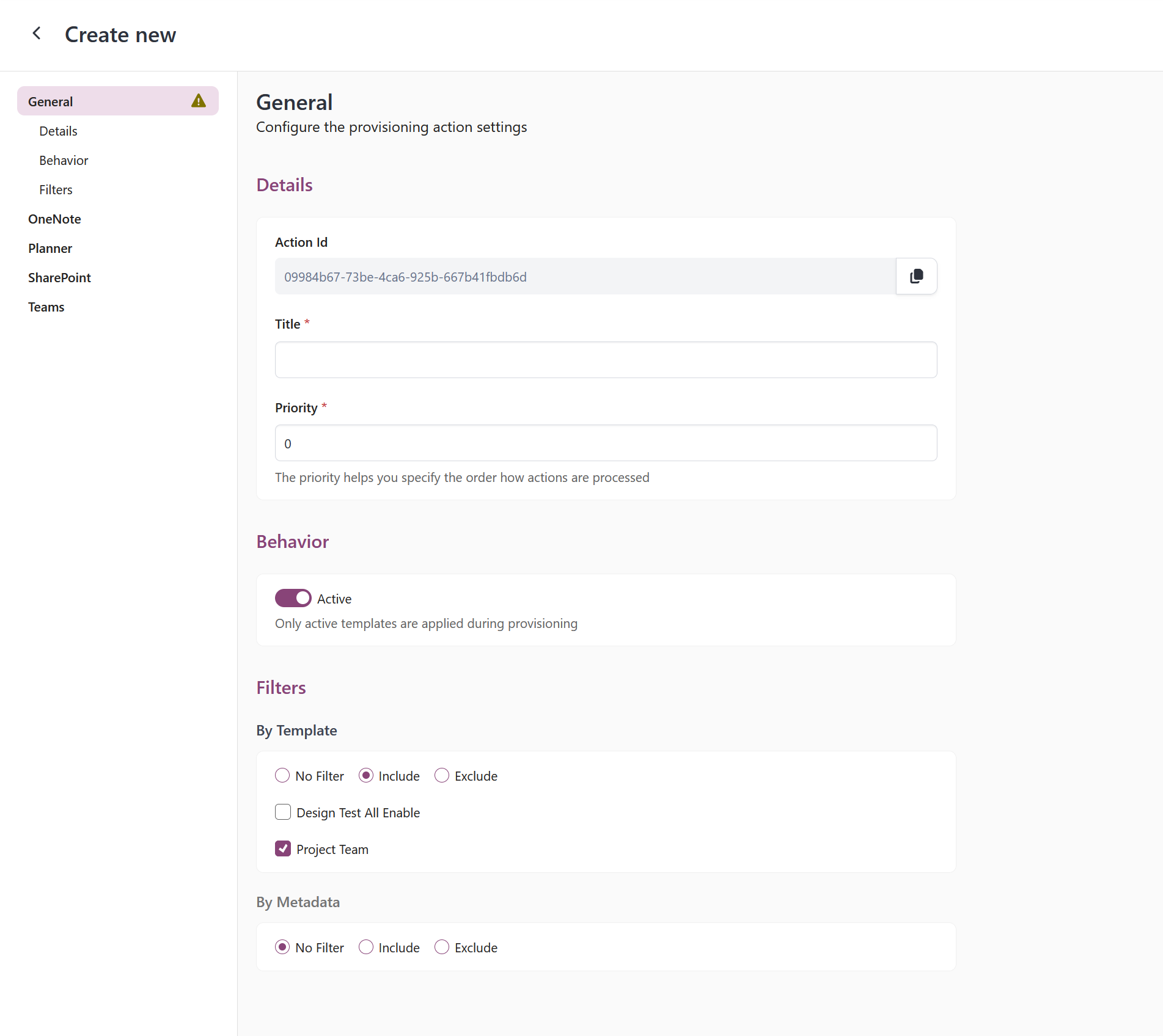 project teams provisioning action