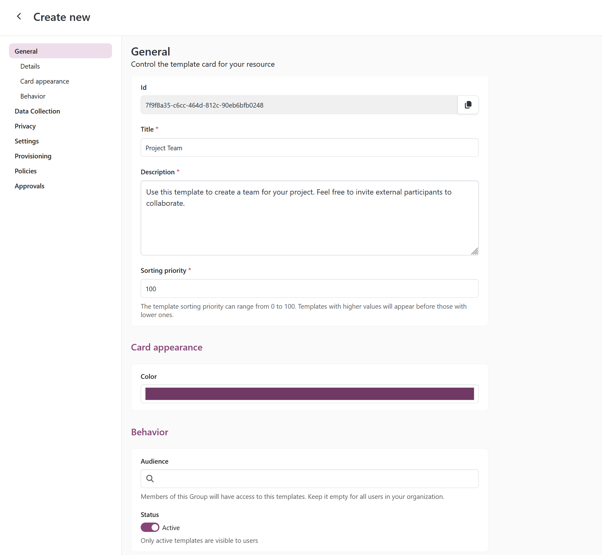 project teams template card