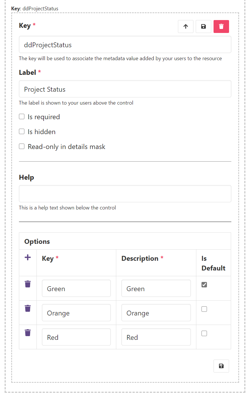 project teams data collection drop down