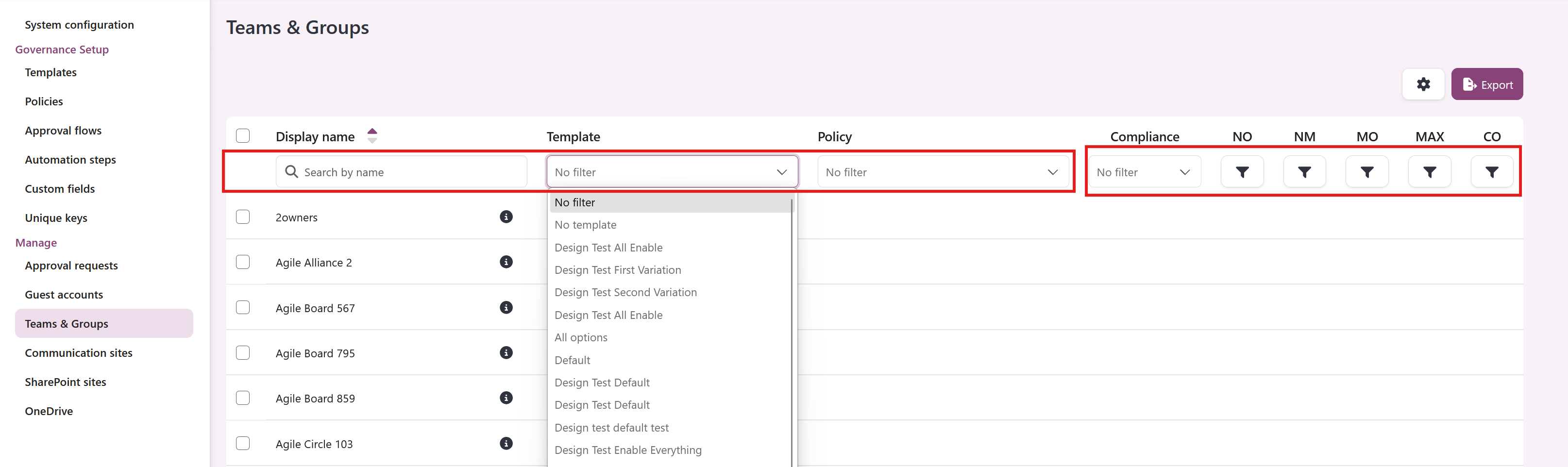 Manage overview filter