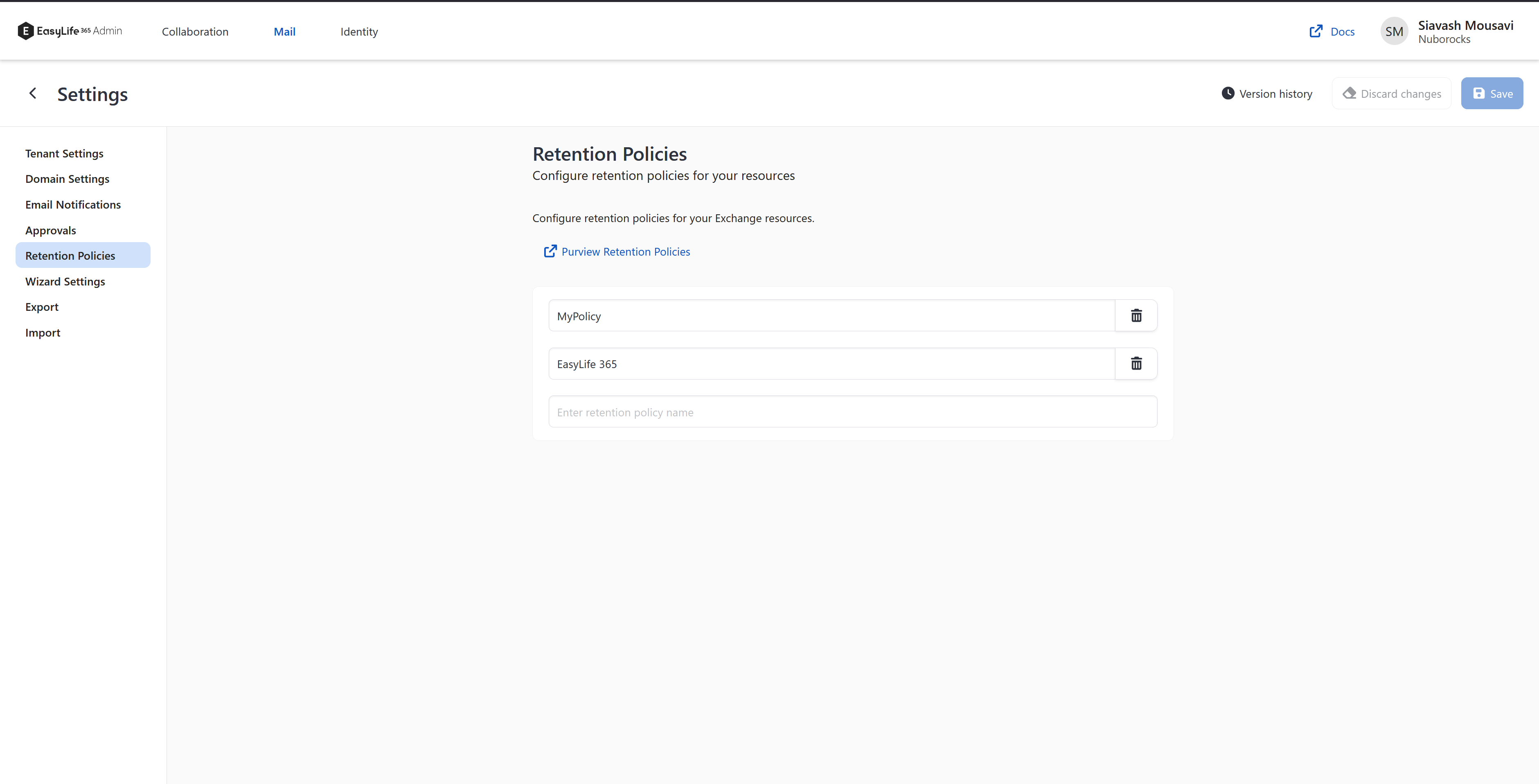 Retention Policies Configuration