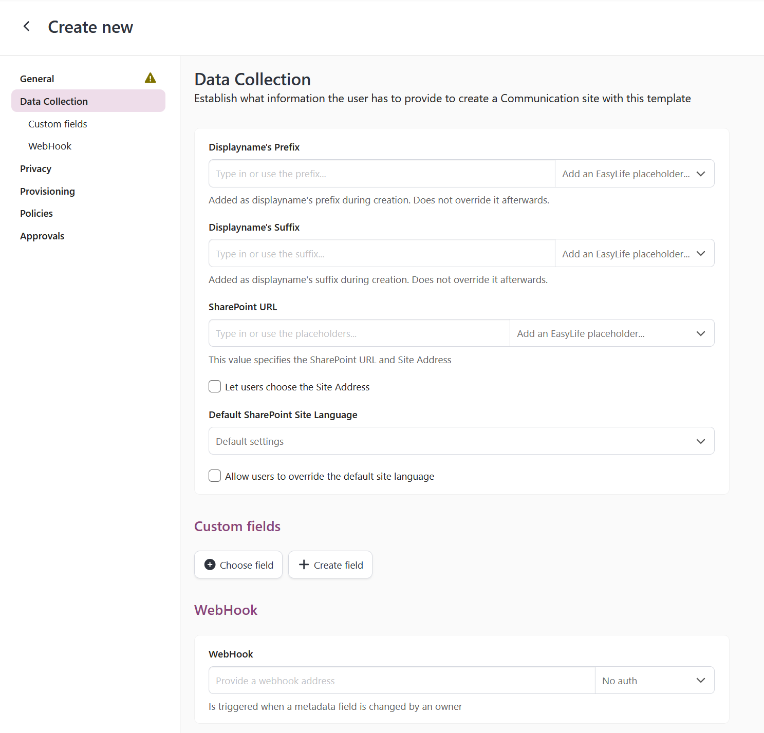 EasyLife 365 template data collection